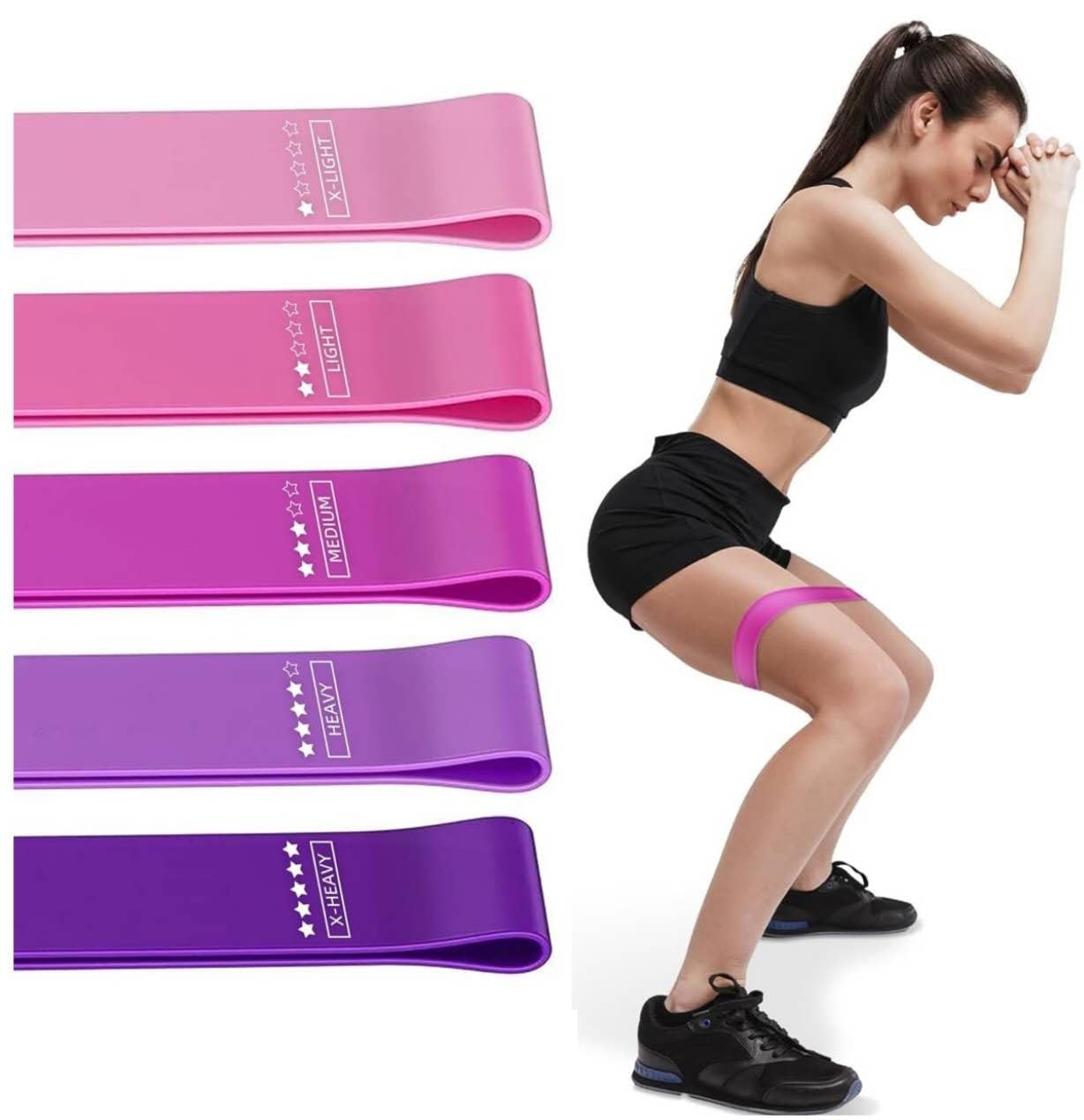 SHEEN Resistance Bands [Set of 5], Resistance Band for Women and Men, Skin-Friendly Fitness Exercise Loop Bands 5 Levels for Legs and Glutes,Arms,Pilates,Yoga (PINK)