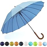 SoulRain 16 Ribs 48" Stick Umbrella Auto Open Solid Color Fashionable and Simple,Arc Classic Wood Handle,Windproof Unbreakable Stick Rain Umbrella