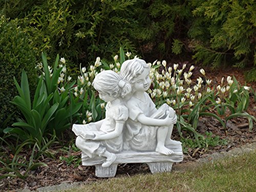 gartendekoparadies.de Wunderschöne Steinfigur Mädchen auf Einer Bank aus Steinguss, frostfest – Bild 3