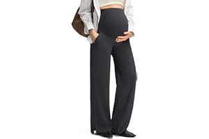 G4Free ShiftReady Maternity Work Pants with Pockets Over The Belly Pregnancy Wide Leg Dress Trousers