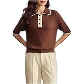 RoseSeek Women's Collared Button Up Sweaters Half Sleeve Elegant Old Money Knit Pullovers