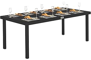Outsunny 75" x 35" Outdoor Dining Table for 8 People, Rectangular Aluminum Frame Garden Table with All-Weather Faux Wood Top for Garden, Lawn, Patio, Black