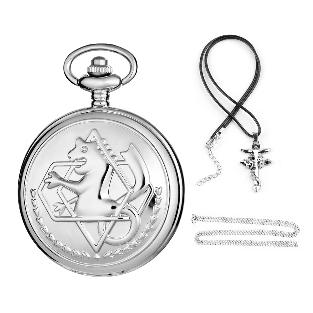 Tiong Silver Pocket Watch Vintage Stainless Steel Fob Watches Kid Gift, Quartz Pocket Watch for Men with Gift Box