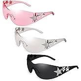 Ovveroche 3 Pairs Y2K Sunglasses for Women Men Trendy Shield Wrap Around Sun Glasses Oversized Fashion Frameless Glasses