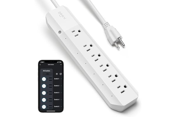 Geeni Surge Protector Power Strip with 6 Wi-Fi Controlled Outlets, 3 ft. | Extension Cord, Real-Time Energy Monitoring, App C