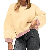 Fisoew Womens Oversized Sweatshirts Crewneck Long Sleeve Pullover 2025 Cute Color Block Casual Fleece Y2k Cropped Tops