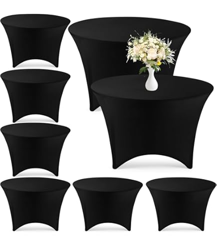 Banquet Tables Pro 60 Inch Round Stretch Tablecover - Black Spandex Tight Fit Table Cloth