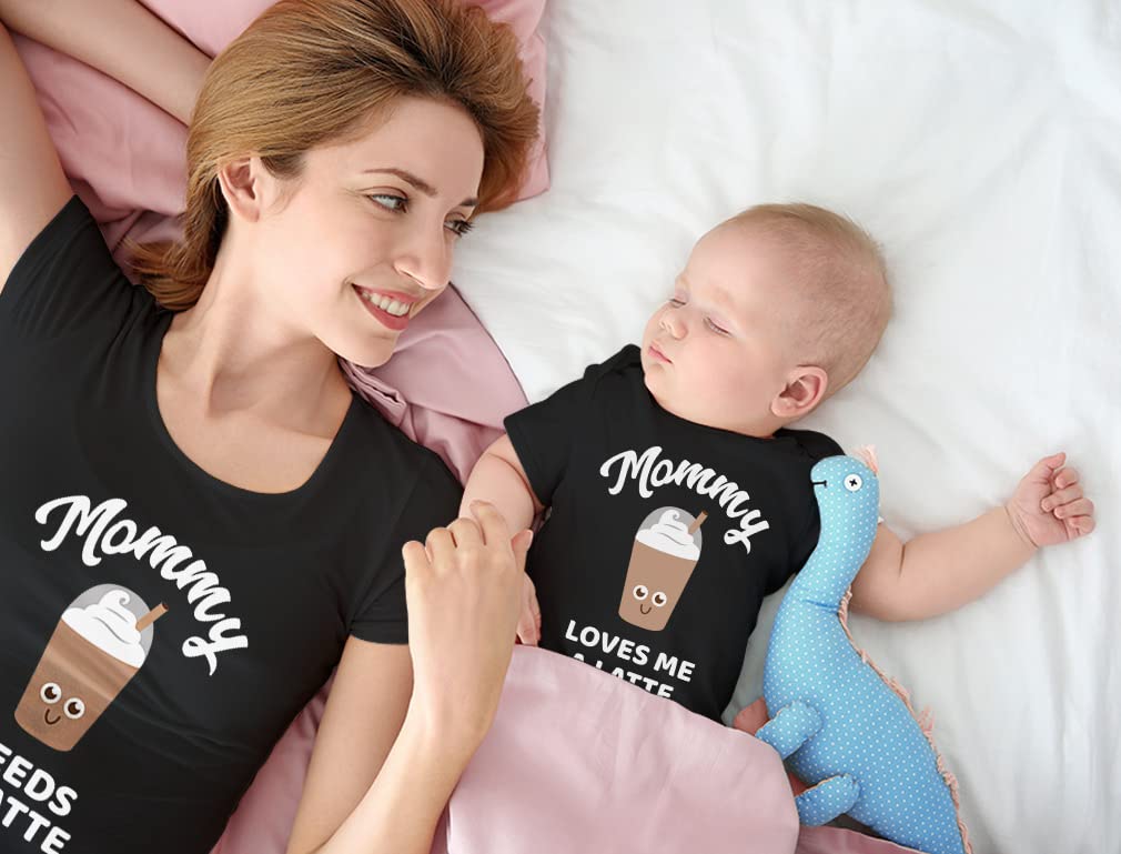 Tstars Mommy Needs a Latte Shirts for Mom and Newborn Baby First Mother's Day Matching Outfit for New Moms and Infants