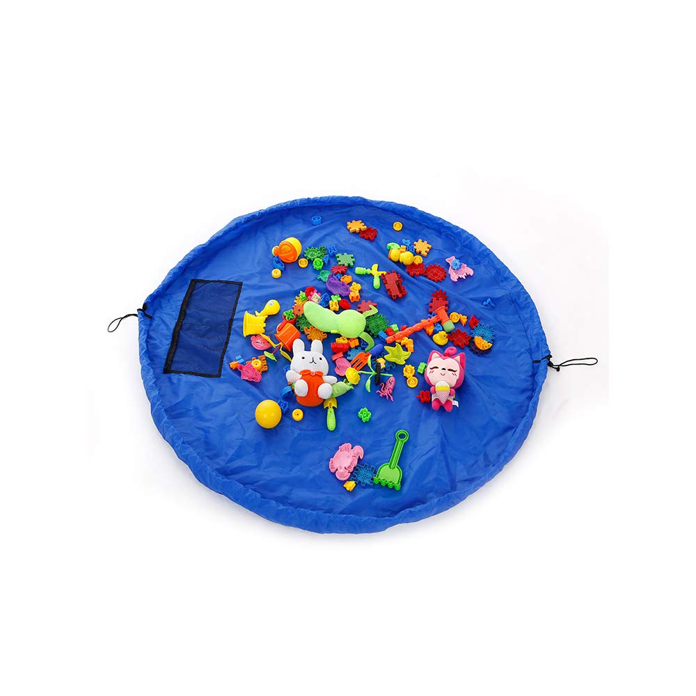 Shiwaki Items and sundries Storage Bag, Large Tidy Bag Rug Portable rganizer Storage Drawstring Bag Play Mat(Blue)