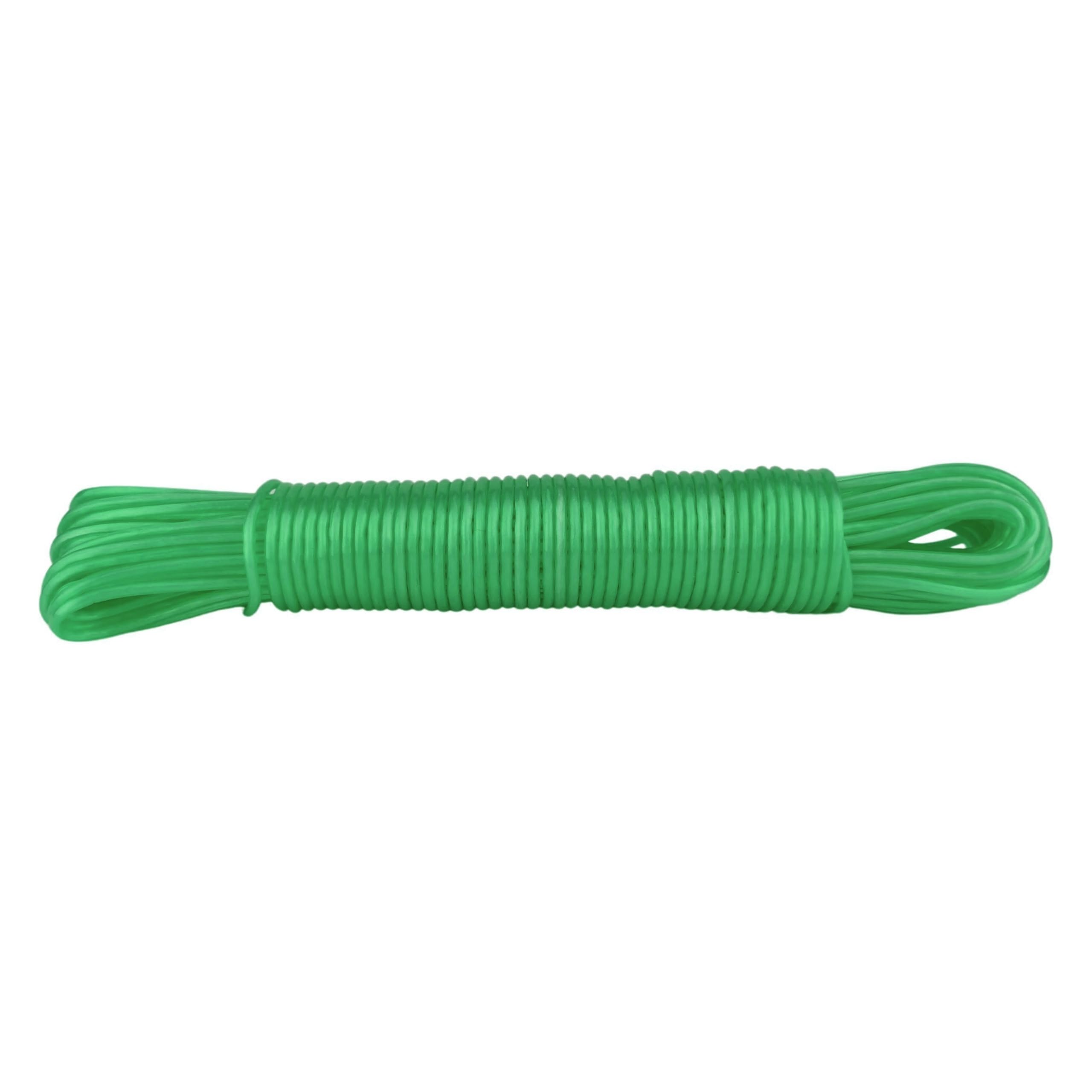 IDEA HOME CRISTAL 20m Heavy Duty Green Polyester PVC Washing Line Rope - Outdoor Clothes Line