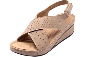 Women's Comfortable Wedge Sandals with Arch Support for Plantar Fasciitis Wide Fit Cushion Walk Open Toe Ankle Strap Casual S