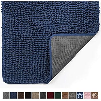 Gorilla Grip Original Indoor Durable Chenille Doormat, 30x20, Absorbent, Machine Washable Inside Mats, Low-Profile Rug Doormats for Entry, Mud Room, Back Door, High Traffic Areas, Navy Blue
