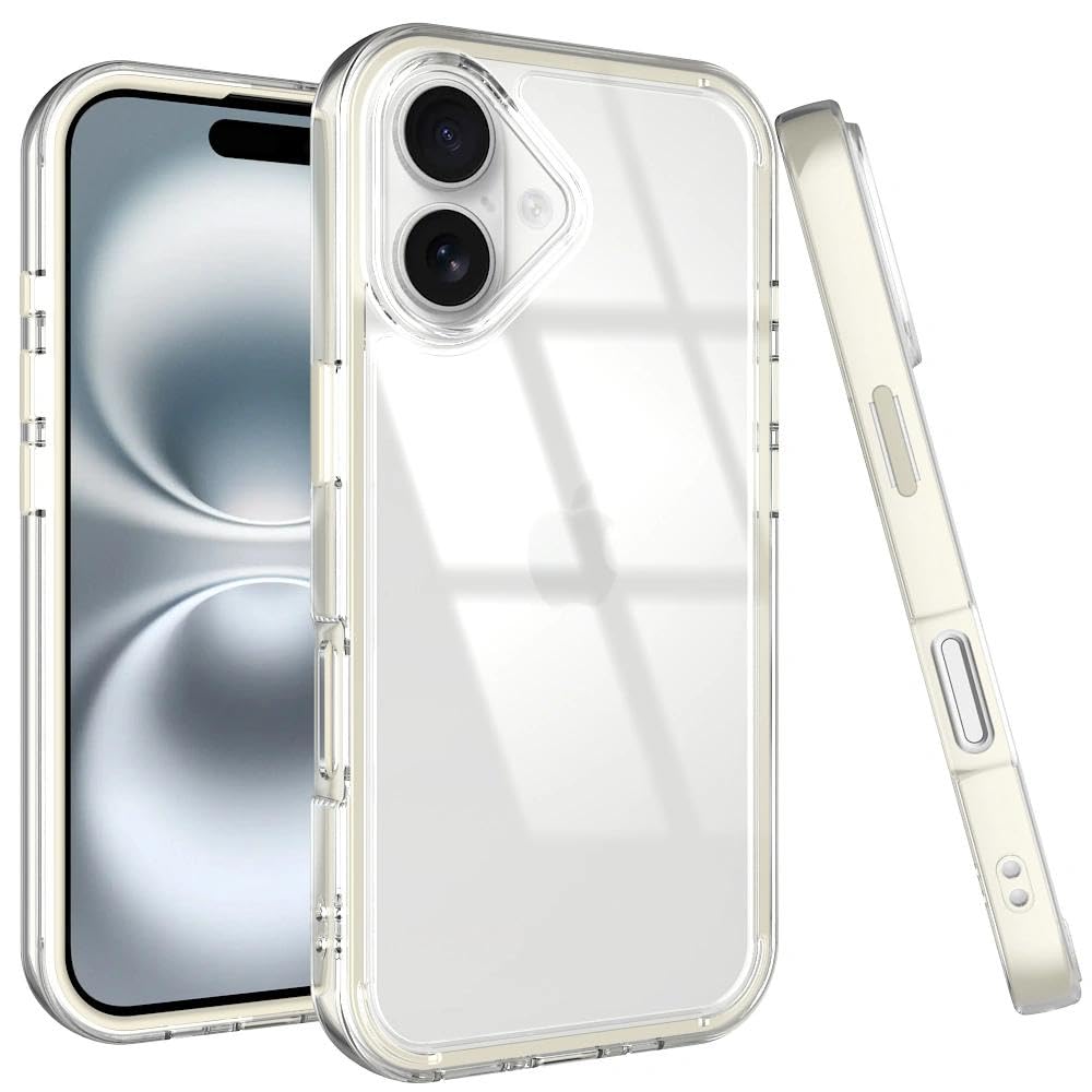 Puxicu Acrylic 2 in 1 for iPhone 17 Case，Anti-Yellowing, Military-Grade Protection, Drop Shockproof Slim Phone Cover for iPhone 17 6.3", Clear+White
