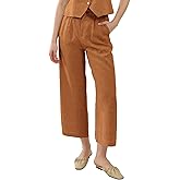 Amazhiyu Women's Linen Crop Pants Wide Leg Straight Pleated Front Ankle Trouser