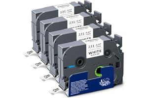 ABSONIC Tze 12mm 0.47" Laminated White Tz Tape Tz-231 Compatible for Brother Tze-231 Ptouch 1/2 Label Tape Tz231 for P Touch PTH100 PTD220 PTH111 PTD210 PT1290 PTD400 PTD600 PTD410 Label Maker, 4 Pack