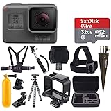 GoPro HERO6 Black + SanDisk Ultra 32GB Micro SDHC Memory Card + Hard Case + Chest Strap Mount + Head Strap Mount + Flexible Tripod + Extendable Monopod + Floating Handle - Great Value Accessory Bundle