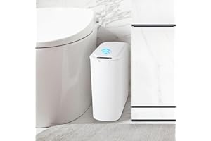 TIPGO Automatic Motion Sensor Bathroom Trash Can with Lid, 2.6 Gallon Touchless Trash Bin, Smart Garbage Can Plastic Slim Wastebasket for Bedroom, Office, Dorm (White)