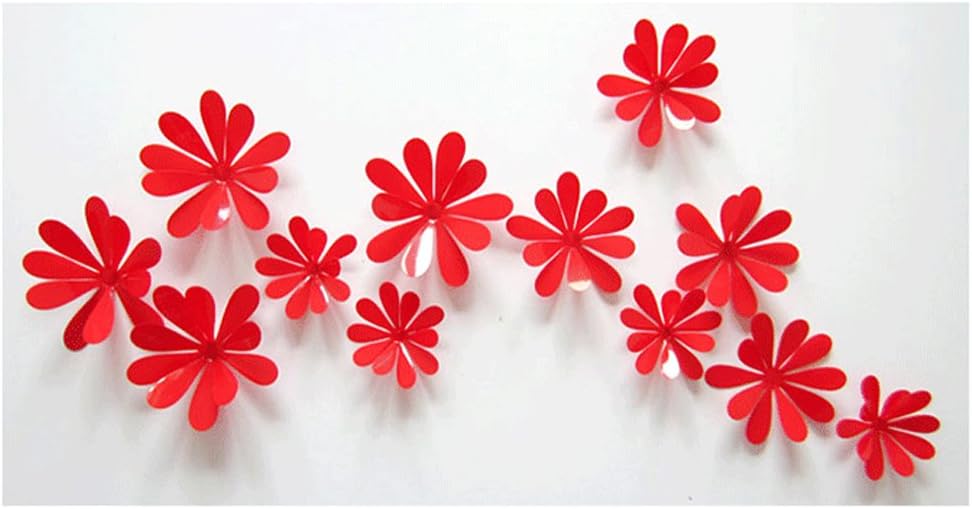 feng biao 12Pcs 3D Flowers Decorative Flowers Wall Decal Wall Sticker Room, Bar Decoration Party Decoration (Red)