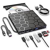 8 in 1 External CD DVD Drive USB 3.0 and Type-C Disc Reader Burner Player | Optical Drive for PC Laptop Desktop MacBook Mac Windows Linux OS Apple