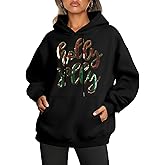 FRYAID Christmas Hoodie Women Merry Christmas Tree Sequins Sweatshirts Cute Xmas Snowman Santa Claus Sweater Holiday Pullover