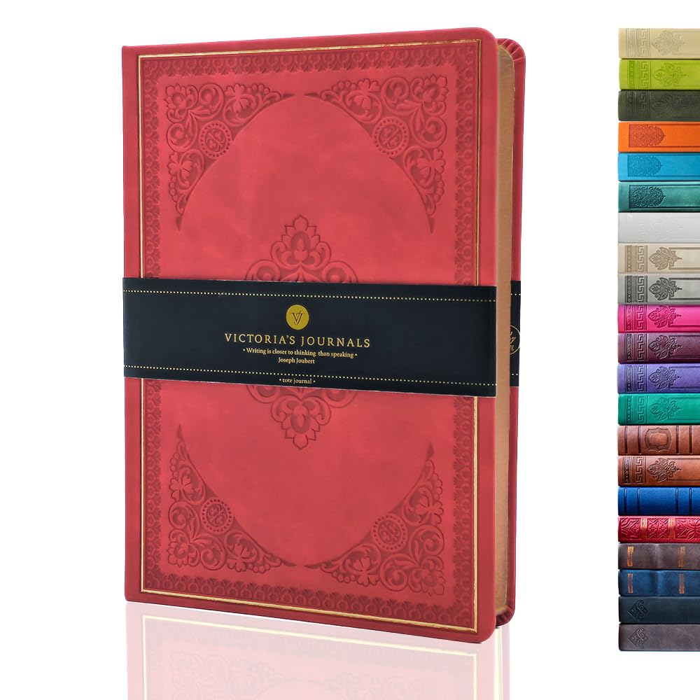 VICTORIA'S JOURNALS Leatherette Vintage Journal Notebook Hard Cover Lined Old Looking Travel Diary Red, 5.7'' x 8.1'' — image 1