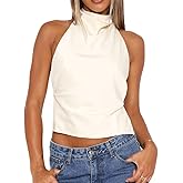 Women Y2k Polka Dots Halter Tank Tops Cute High Mock Neck Backless Cami Sexy Open Back Camisole Going Out Tops