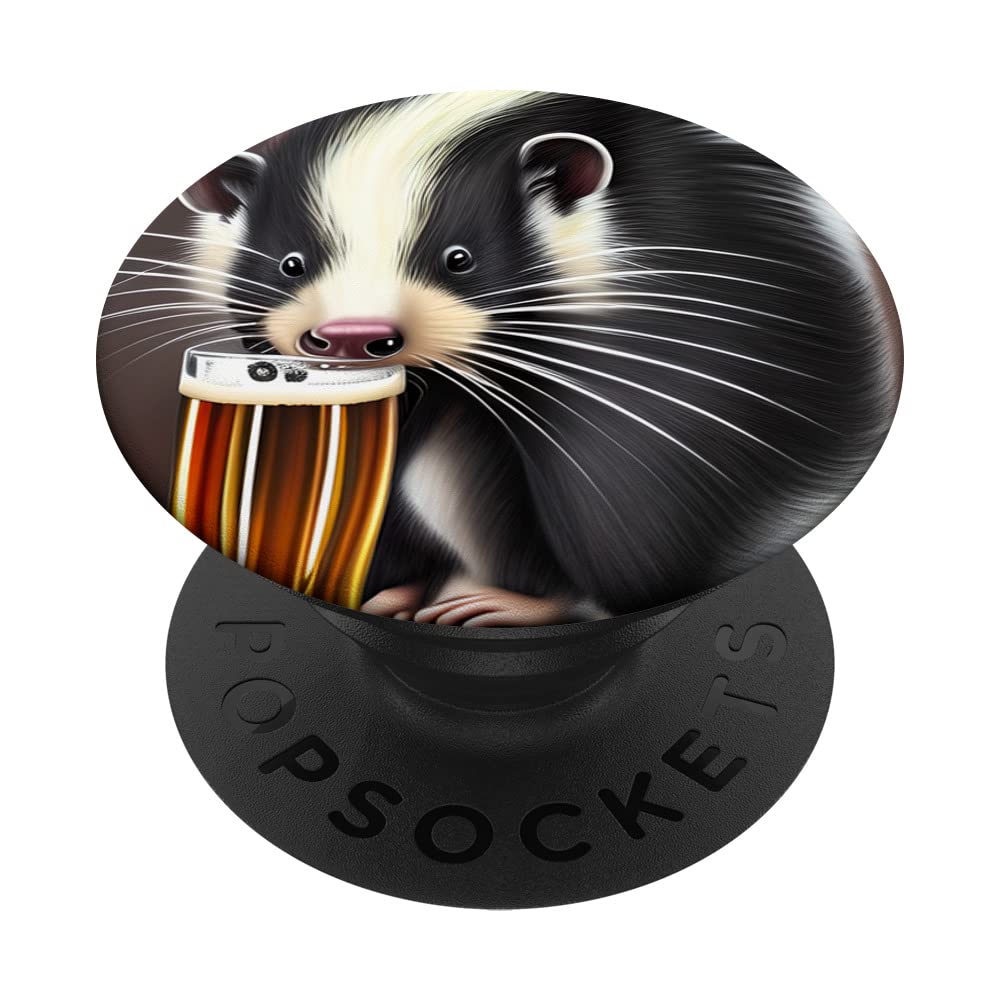 Funny Skunk Drinking Beer, Drunk As A Skunk PopSockets Swappable PopGrip