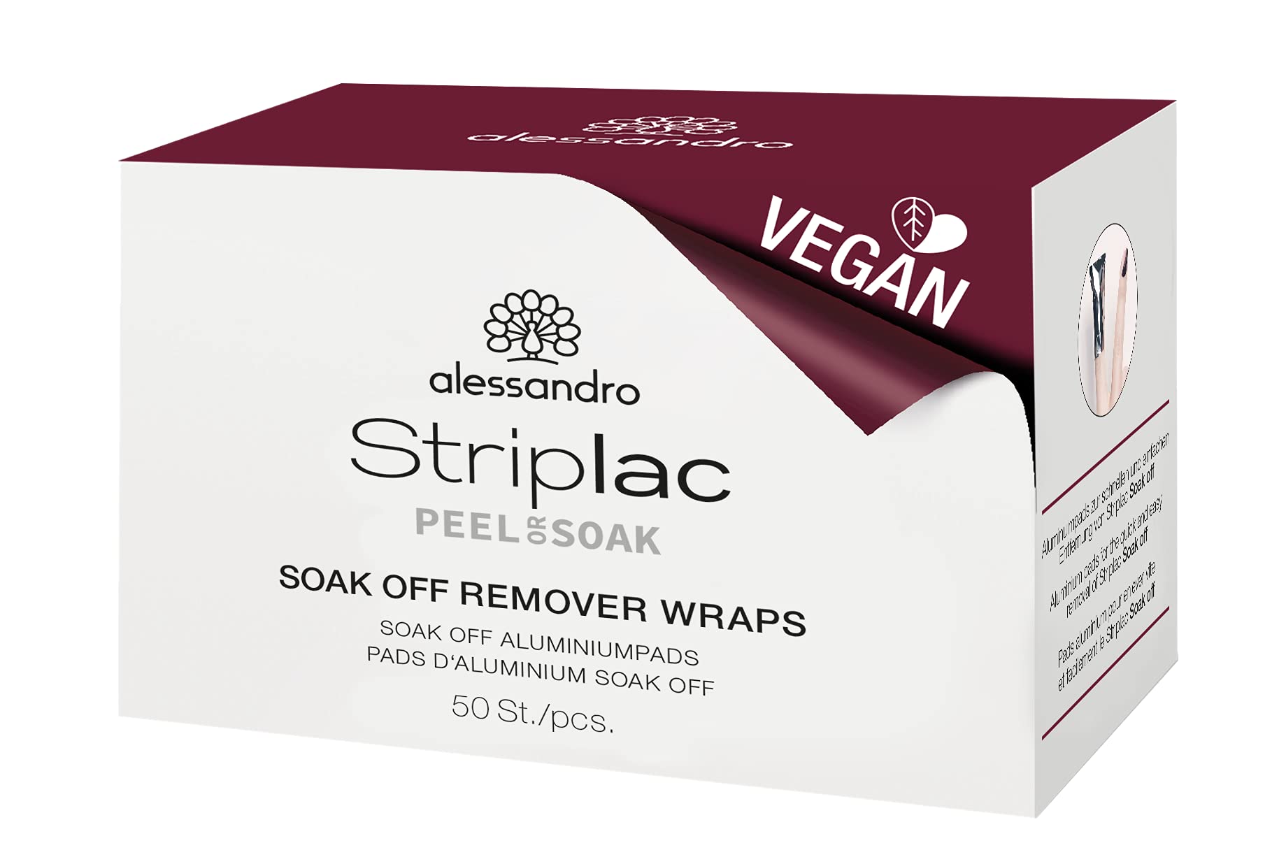 alessandro Soak-Off Remover Wraps, Pack of 50, Transparent, Remover Pads for alessandro Striplac Peel or Soak Nail Polish