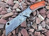 Buckshot Outdoor Hunting Survival Assisted Open Pocket Folding Cleaver Knife Razor Blade - Personalized Custom Name (Natural Wood)