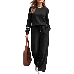 Sampeel Womens Two Piece Lounge Sets Fall Outfits Varsity Stripe Wide Leg | Matching Sets,Fall Clothes 2026,Teacher Outfits,B
