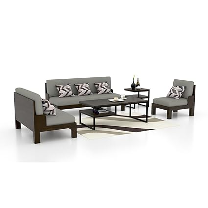 Funterior 3 2 1 Wooden Leatherette Sofa Set Classy Grey Amazon