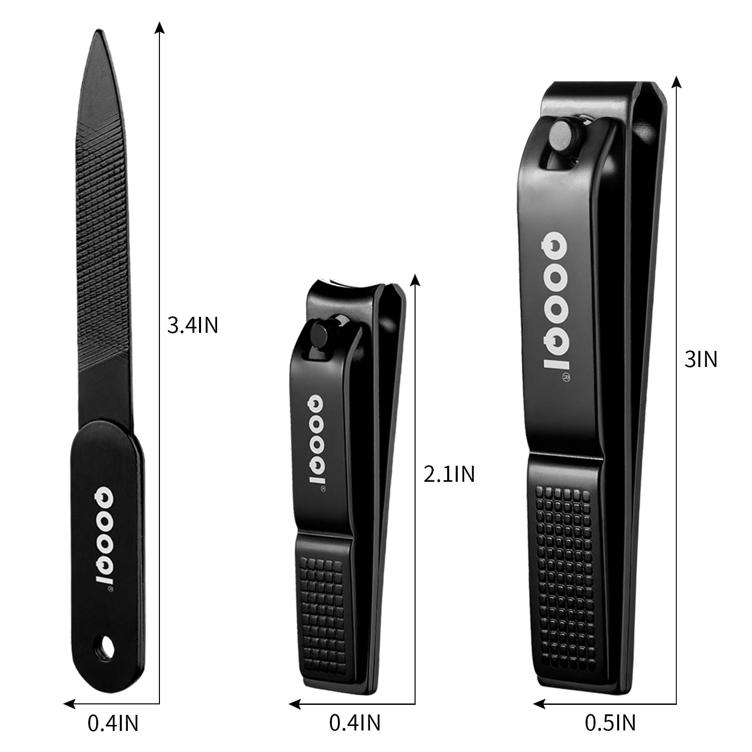 Nail Clippers Set, Sharp Black Stainless Steel Fingernail & Toenail Cutter with Nail File by QOOQI : Beauty