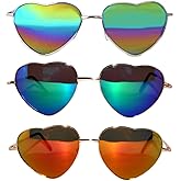 OWL 3Pcs Heart Sunglasses for Women UV400 Protection Colored Lens Metal Frame Heart Shaped Sunglasses Women Heart Glasses