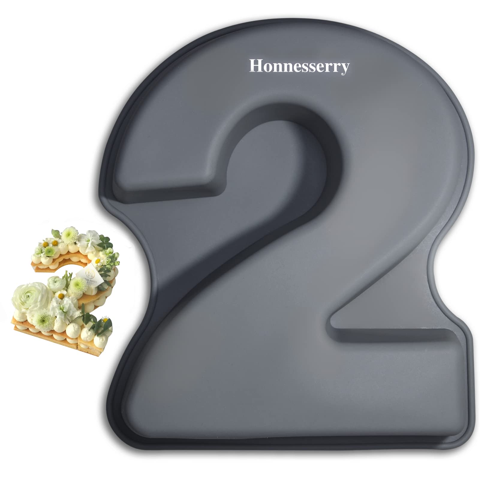 Honnesserry Number 2 Cake Tins, Non-Stick Silicone Number Baking Tins, Large Cake Moulds, Cake Pan for Birthday and Wedding Anniversary, BPA Free
