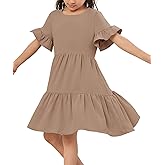 Geckatte Girls Dresses Summer Casual Floral Print Ruffle Short Sleeve Tiered Pleated Kids A-Line T-Shirt Dress Size 5-14