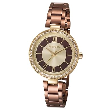 METROPOLITAN Damenuhr - Elite, braun/Gold - Made with Crystals from Swarovski