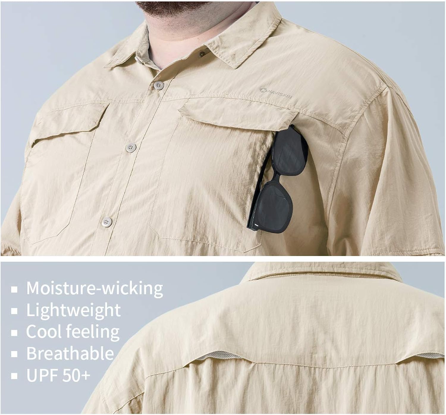 Naviskin Men's Plus Size UPF 50+ Sun Protection Long Sleeve Quick Drying Outdoor Shirt Big & Tall XL-4XL: Clothing