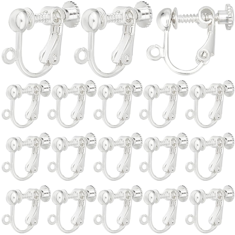 SUNNYCLUE 40PCS Silver Brass Screw Back Earring Converter Clip Backs Non-Pierced Earring Component Set