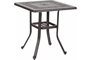Sophia & William Cast Aluminium Patio Bistro Bar Table Square with 1.97" Umbrella Hole, Premium Bronze Outdoor Dining Table for Porch Balcony Backyard, 27.5" L x 27.5" W x 29.1" H