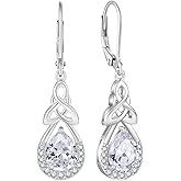 FJ Celtic Knot Dangle Drop Earrings 925 Sterling Silver Infinity Teardrop Leverback Earrings Birthstone Jewelry for Women