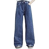 birbyrrly Girls Wide Leg Jeans Baggy Y2K Denim Pants with Elastic Waist, Loose Fit Casual Jeans for Kids & Teen Girls