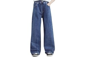birbyrrly Girls Wide Leg Jeans Kids Baggy Elastic Waist Casual Denim Pants with Pockets