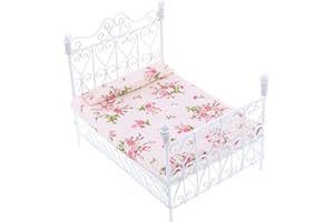 Cuteam European Style Dollhouse Bed with Mattress & Pillow 1 12 Scale Dollhouse Bed Dollhouse Furniture Miniature Dollhouse Furniture Dollhouse Decor White