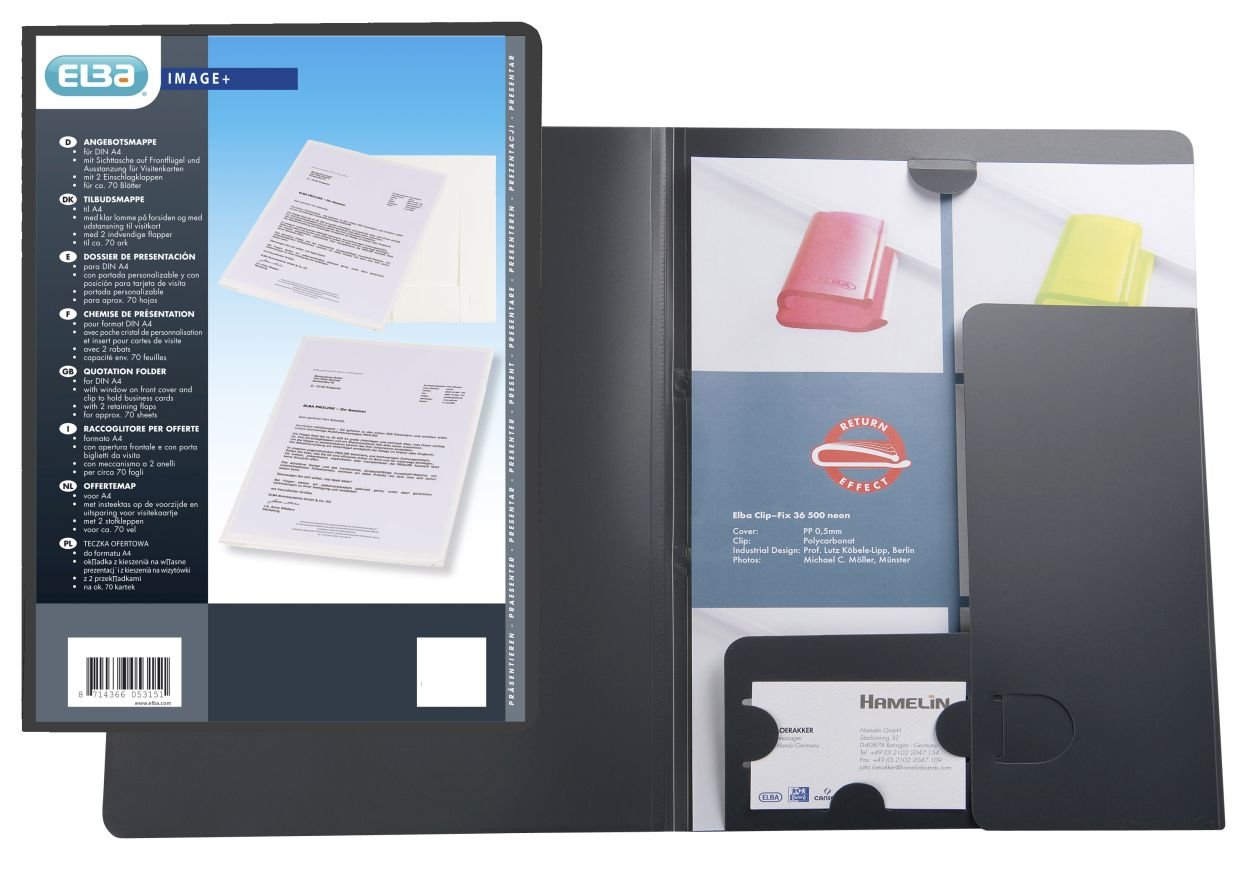 Elba 63492WE Clear Clip Folder Polypropylene 0.5 mm for Approximately 50 Sheets Pack of 10 White Offer Portfolio with Sight Pocket Charcoal