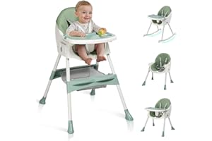 Ktaxon Baby High Chair, 6-in-1 Portable Feeding Rocking Seat with Adjustable Backrest, Removable Tray and 5-Point Safety Harness, Travel Folding Highchair for Toddlers & Babies, Green