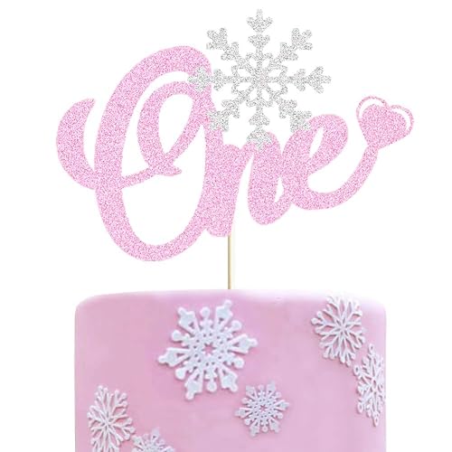 Gyufise Cupcake-Topper – 24 Stück, Schneeflocken-Design, Rosa Glitzer, Für Winterparty & 1. Geburtstag
