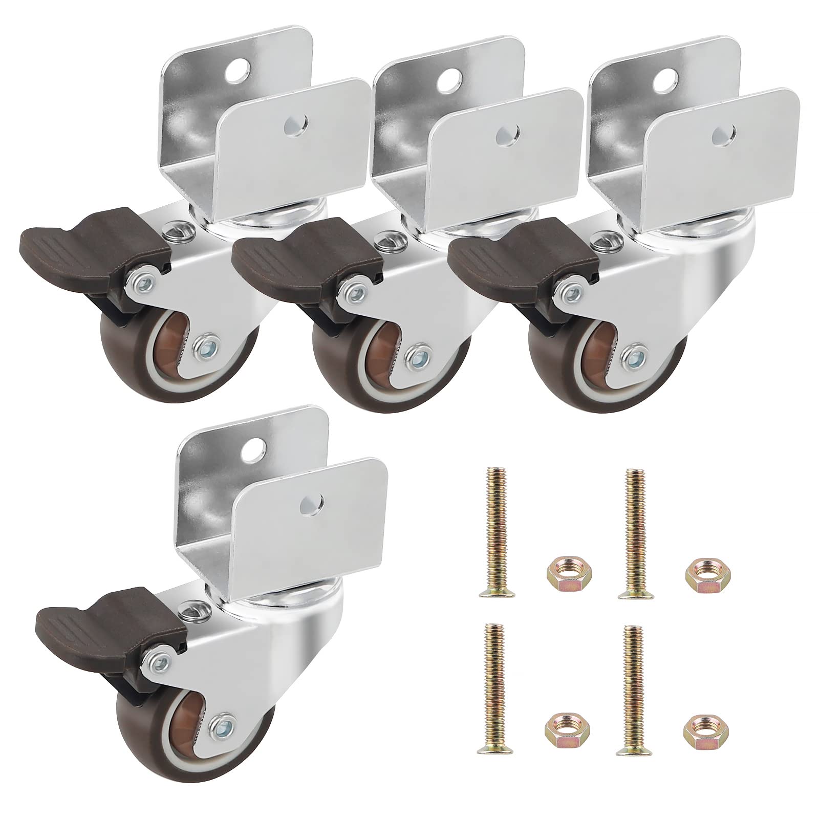 DBREAKS 4 pieces U-type furniture castors, diameter 38 mm, plate opening 25 mm, swivel castors for furniture with U-shaped bracket, swivel castors with screws, total load capacity 80 kg