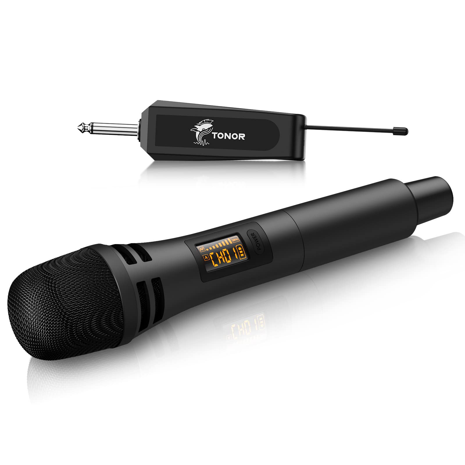 TONOR Wireless Microphones, UHF Cordless Handheld Dynamic Mics with 6.35mm Rechargeable Receiver, 60 m Range, 5 Adjustable Channels for Karaoke, Singing, DJ, Party, Speech, TW310, 1 Mic Black — image 1