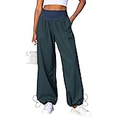 Fisoew Womens Wide Leg Pants Casual High Waist Baggy Track Pants Loose Fit Drawstring Cuffs Lounge Pant with Pockets