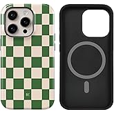 uCOLOR Compatible with iPhone 15 Pro Case [8 ft Drop Tested] Compatible with MagSafe - Protective Luxury Checkerboard Checkered Classic Cases(Green Checkered, iPhone 15 Pro 6.1")
